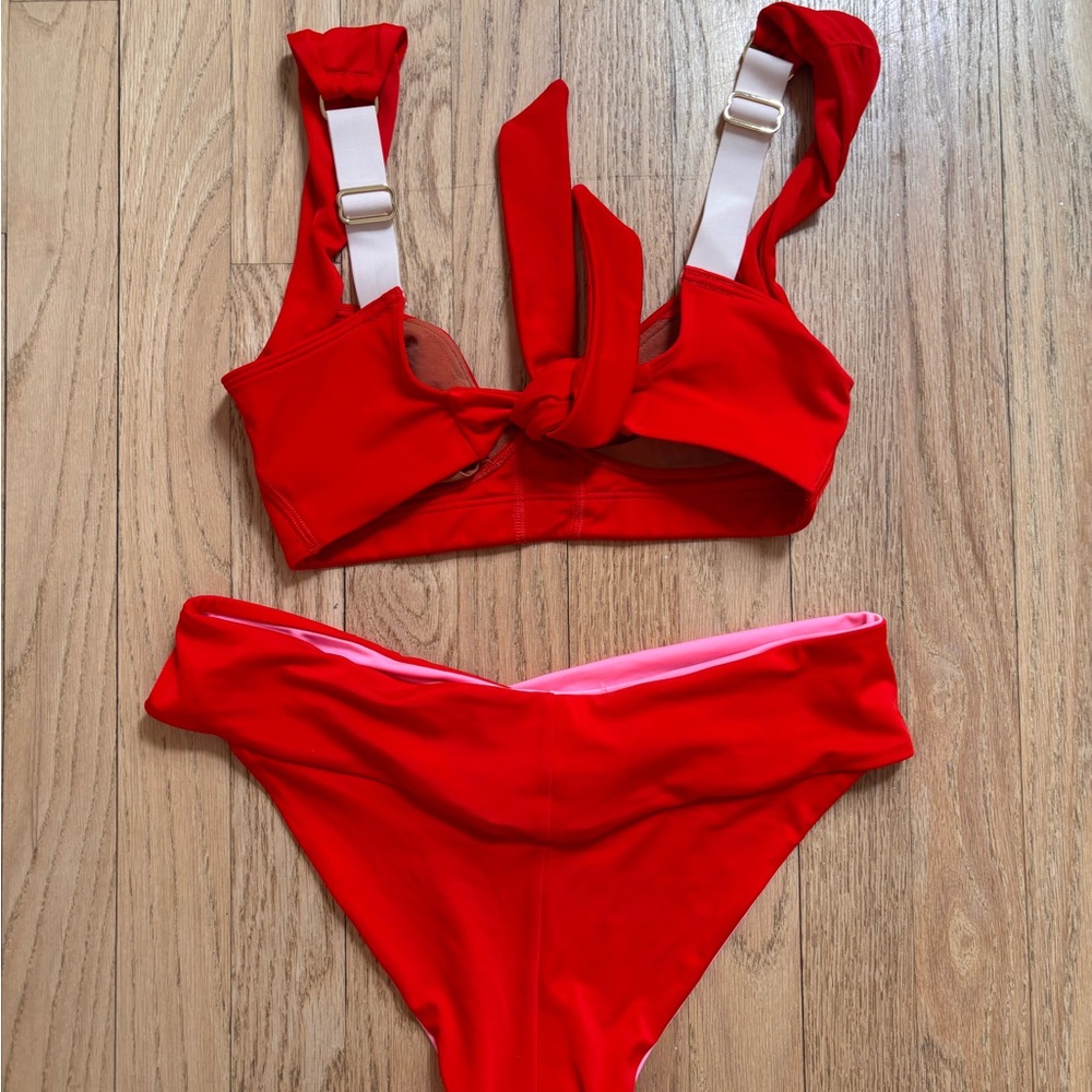 We Are Hah Red Two-Piece Bikini Set with reversible Pink bottoms. Size medium - Picture 2 of 3